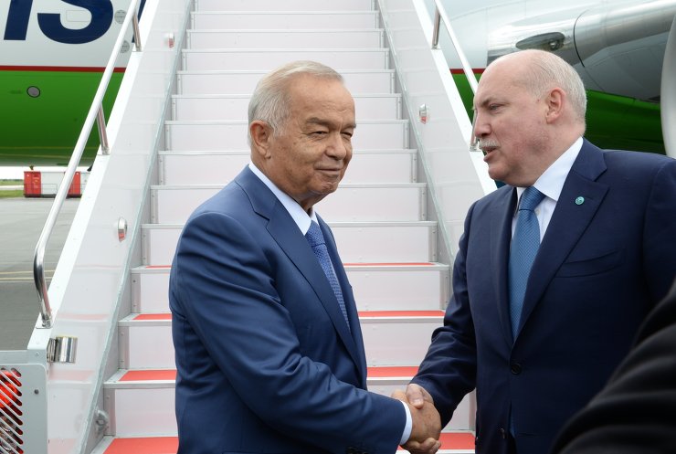 President of the Republic of Uzbekistan Islam Karimov arrives in Ufa